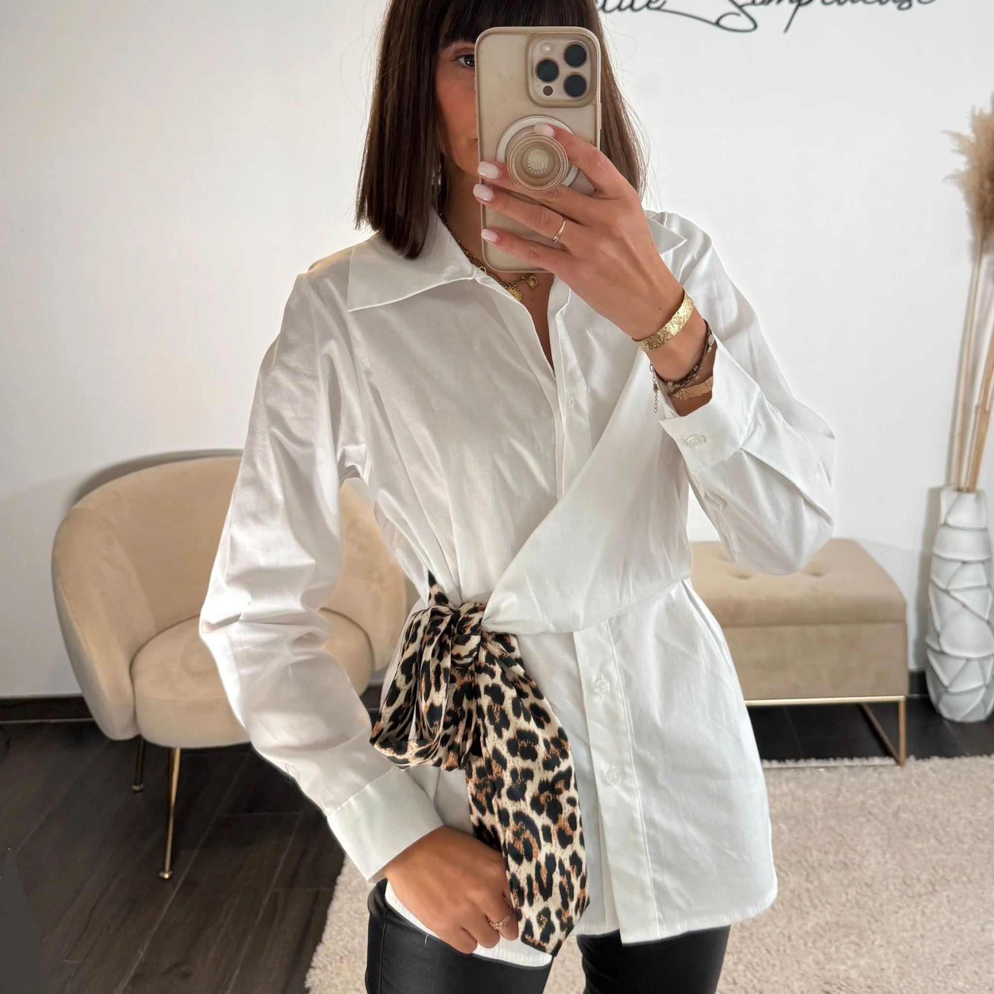 CHEMISE BLANCHE NOUEE LEOPARD HELLY
