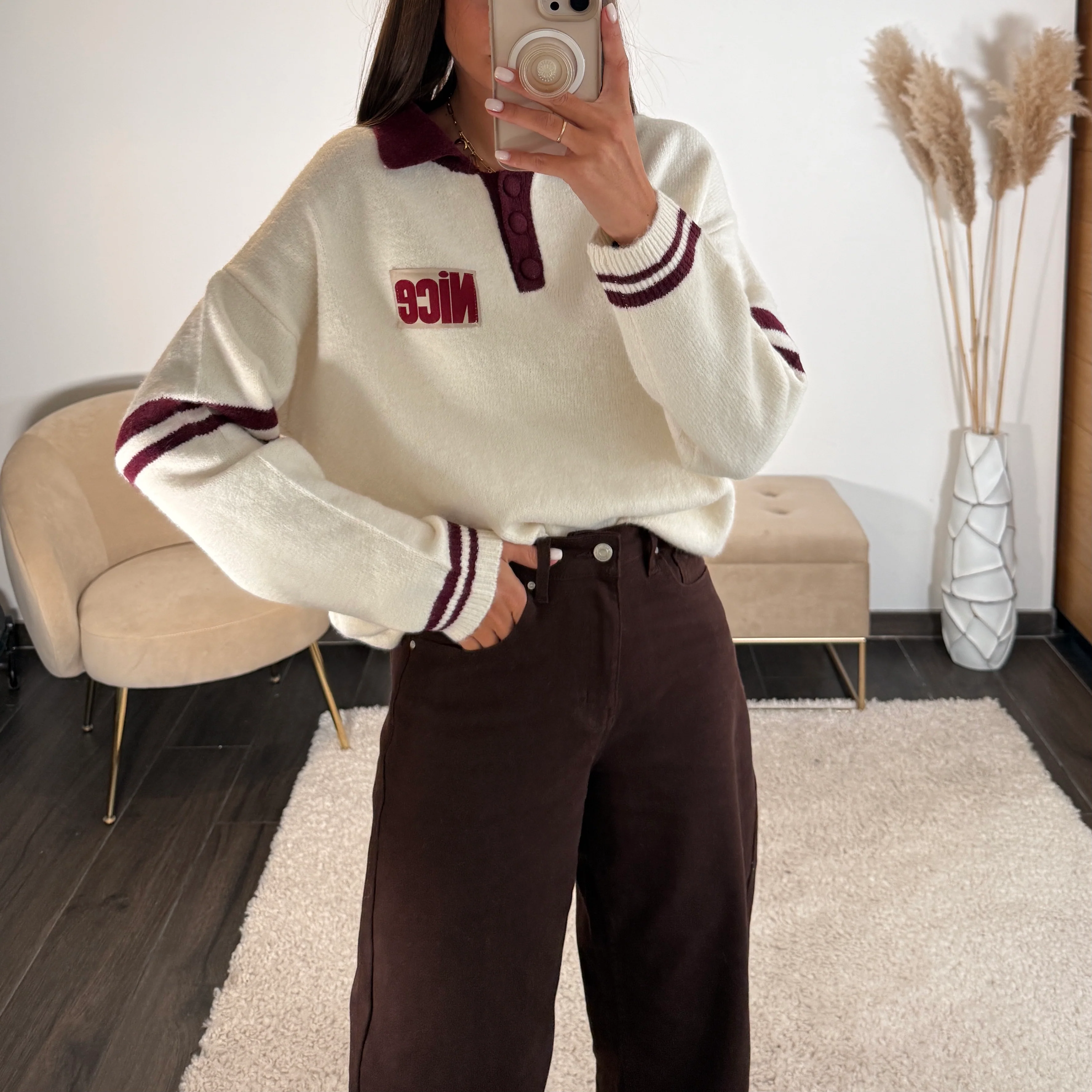 PULL BEIGE BORDEAUX NICE