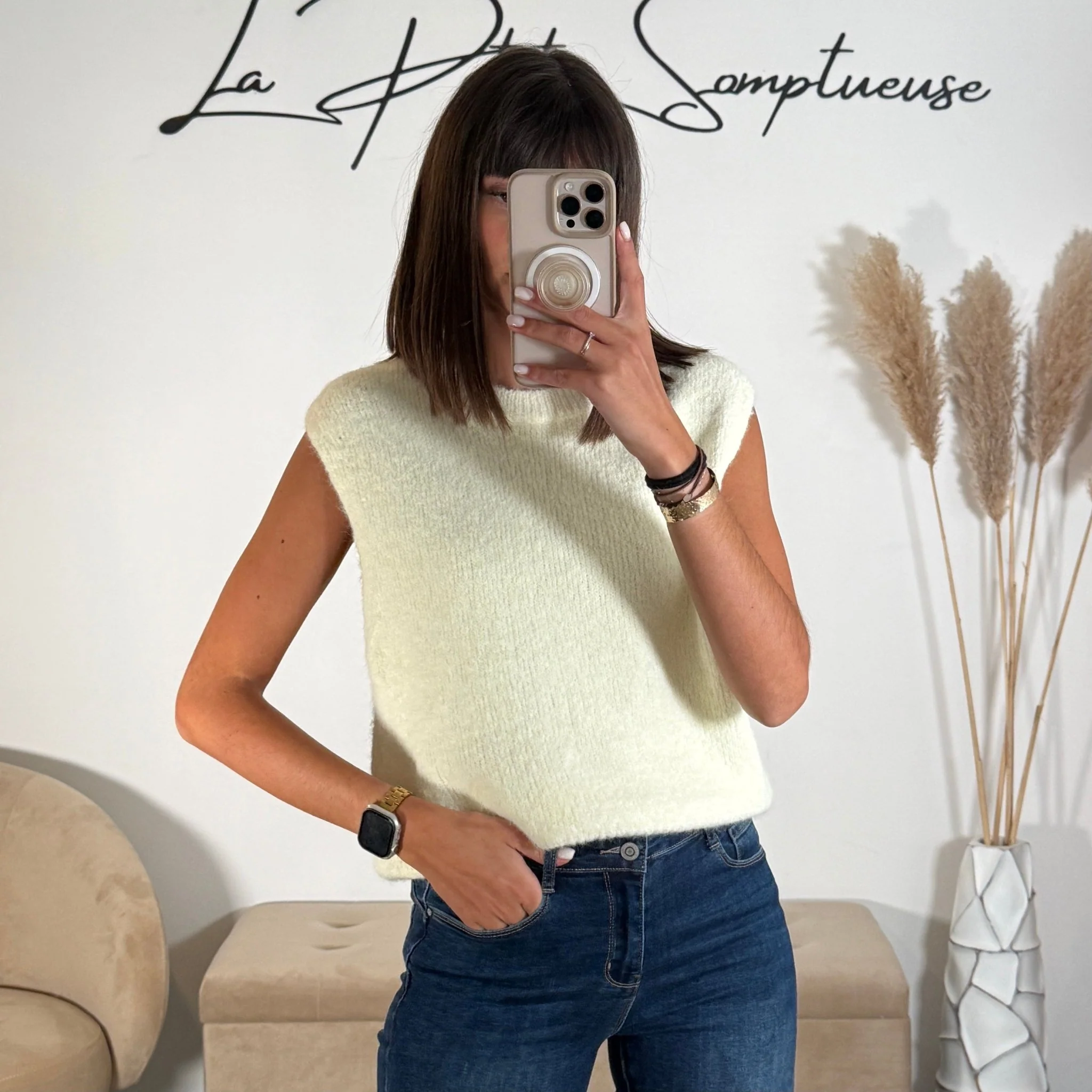 PULL SANS MANCHE JAUNE CLAIR FERDA