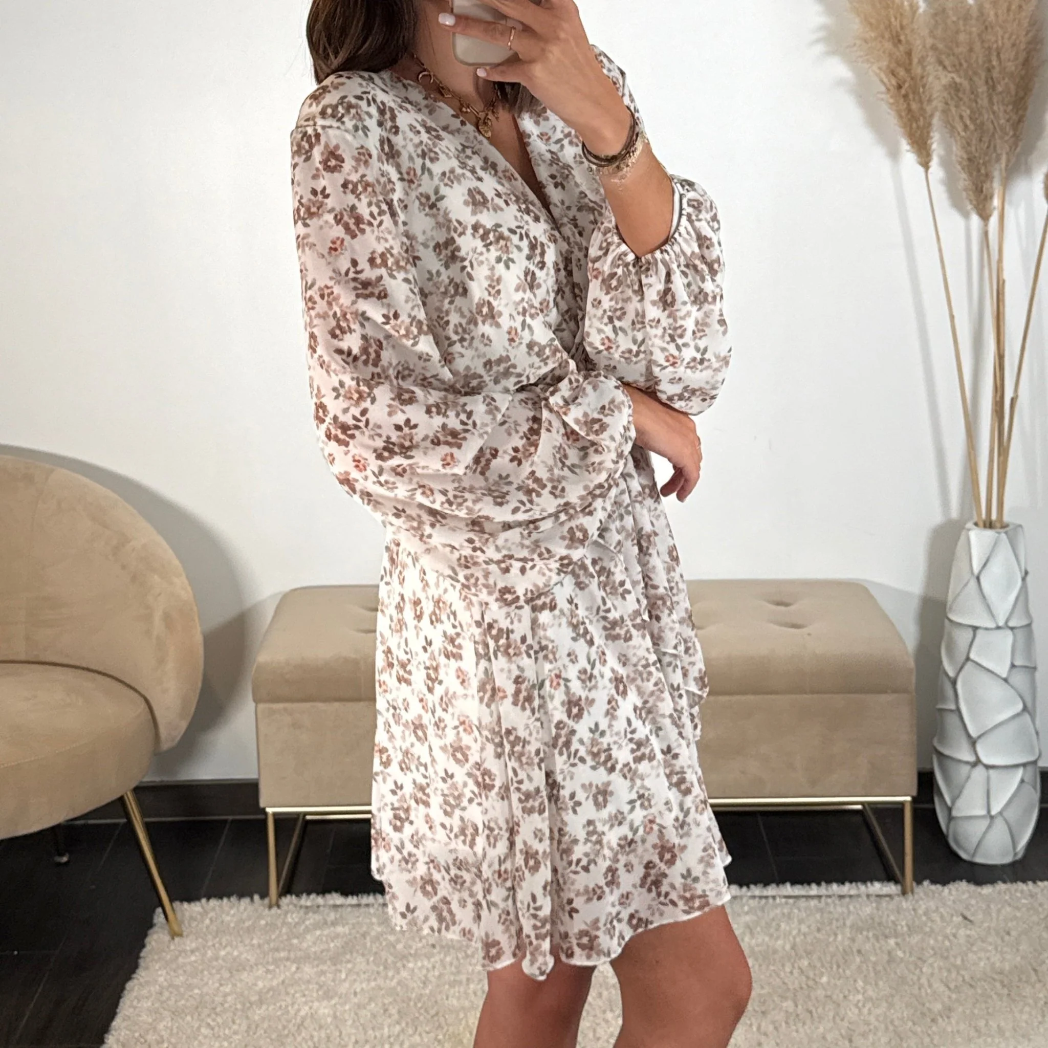 ROBE COURTE BEIGE FLEURIE SOLENE - Image 2
