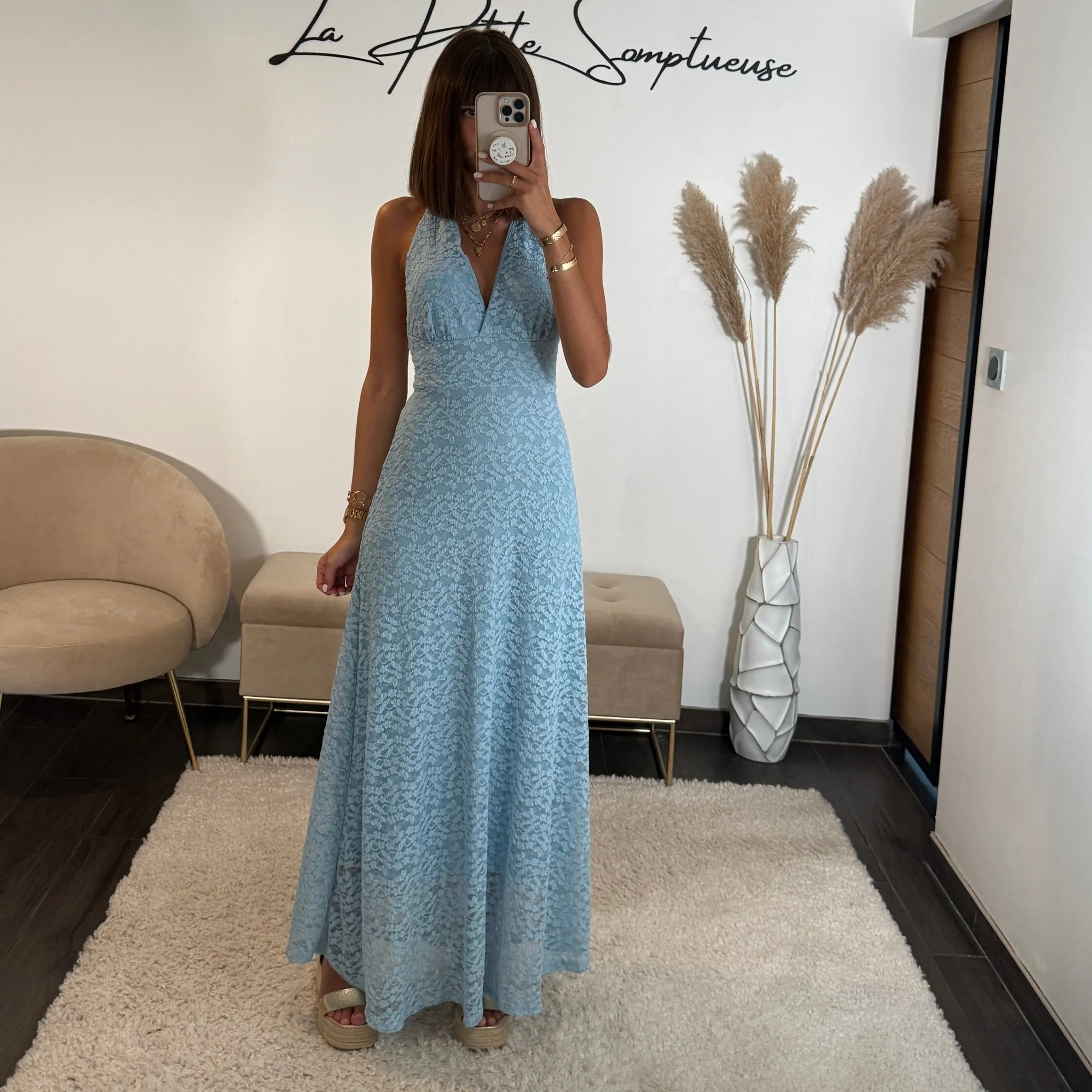ROBE DENTELLE BLEU CIEL MARION