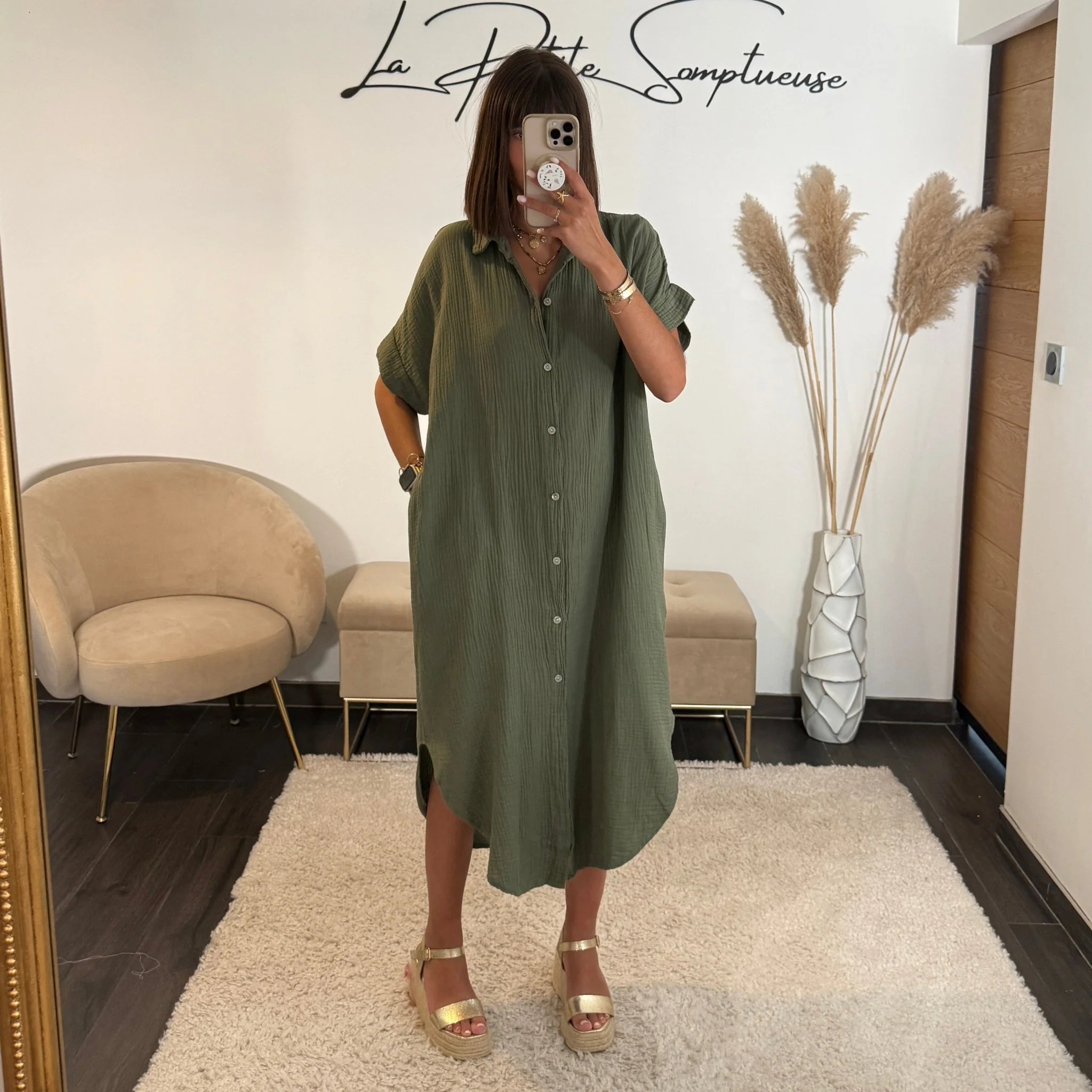 ROBE GAZE DE COTON KAKI JULIE