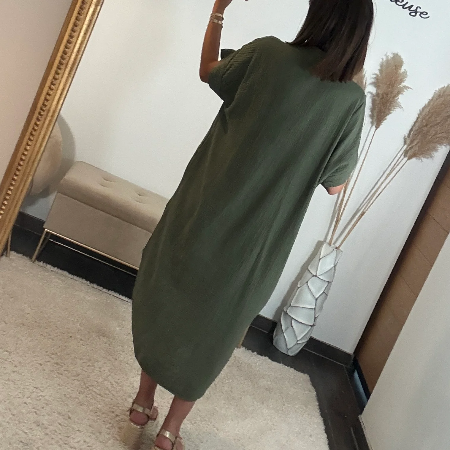 ROBE GAZE DE COTON KAKI JULIE - Image 3