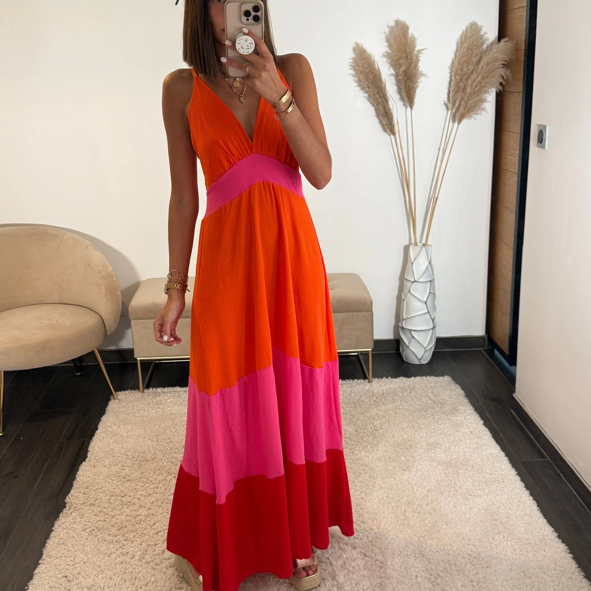 ROBE ORANGE ET FUCHSIA LONGUE SILVIA