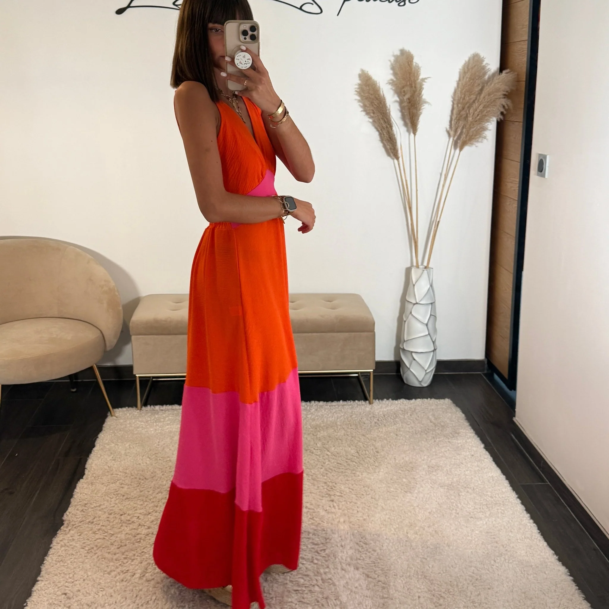 ROBE ORANGE ET FUCHSIA LONGUE SILVIA - Image 2
