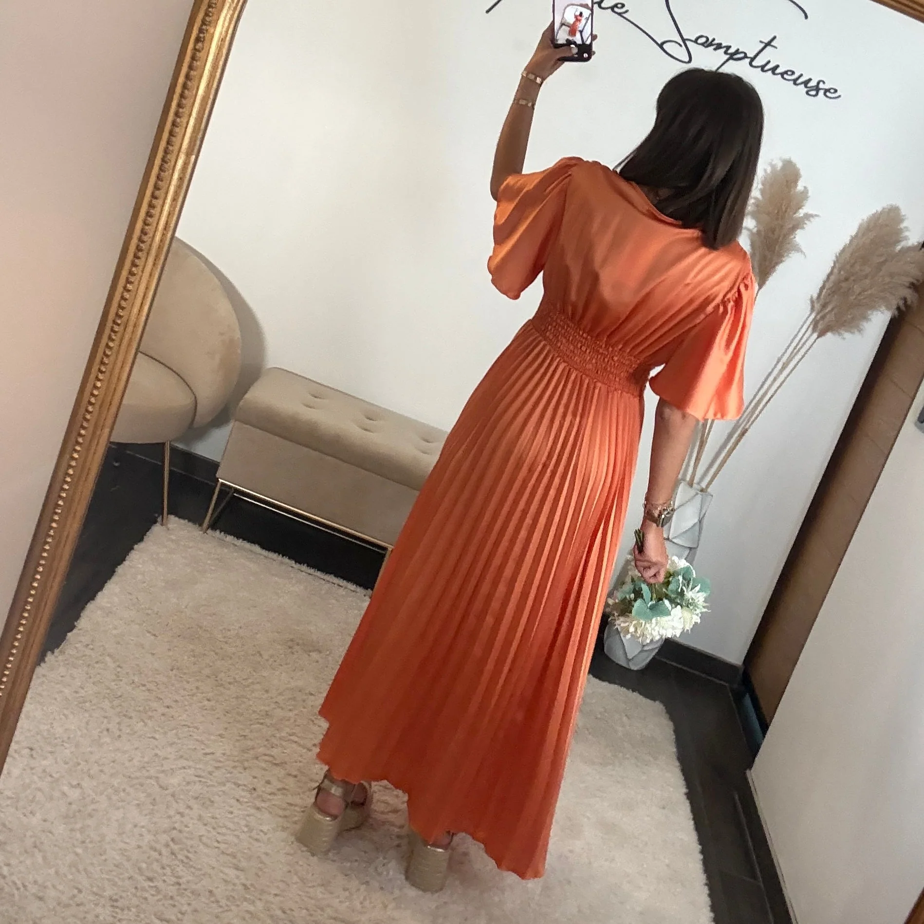 ROBE SATIN ORANGE ALBA - Image 3