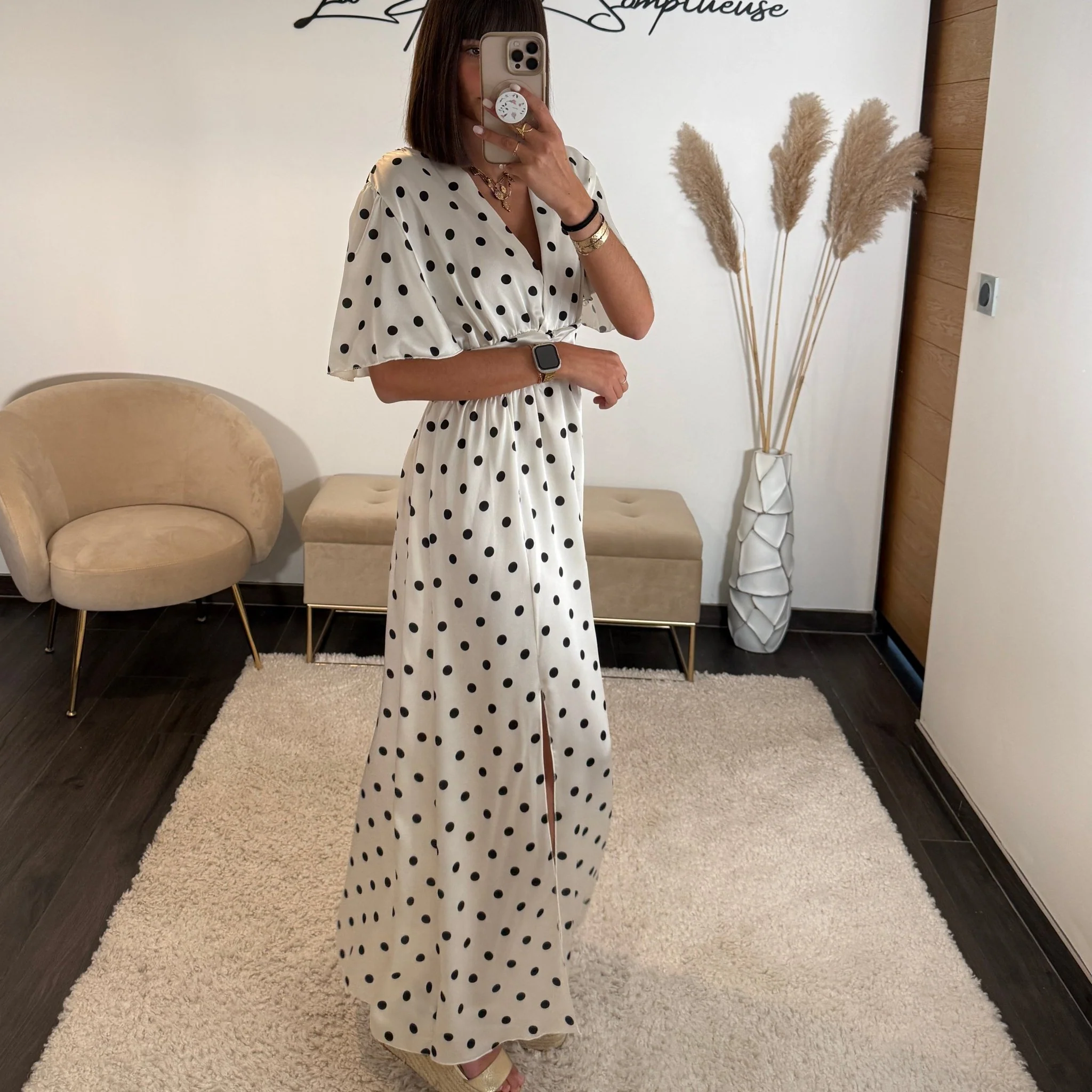 ROBE SATIN POIS BLANC ALMA - Image 2