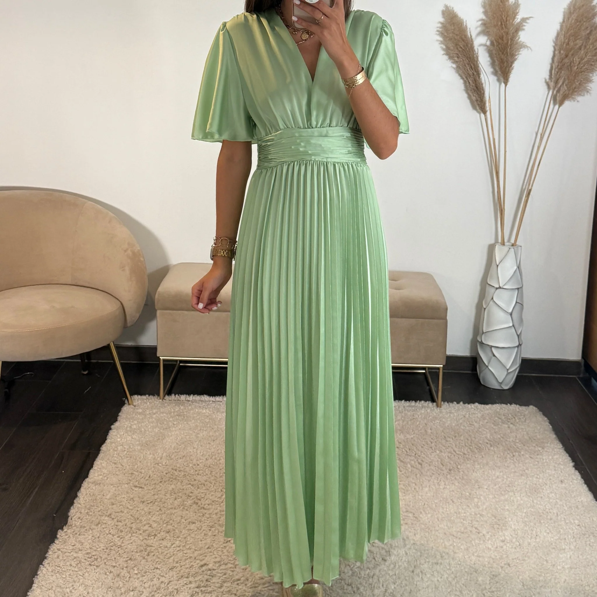 ROBE SATIN VERT D'EAU ALBA