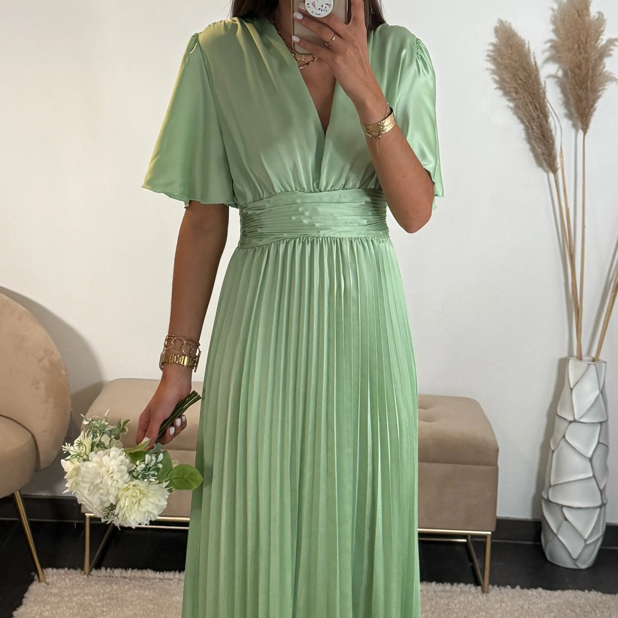 ROBE SATIN VERT D'EAU ALBA - Image 2