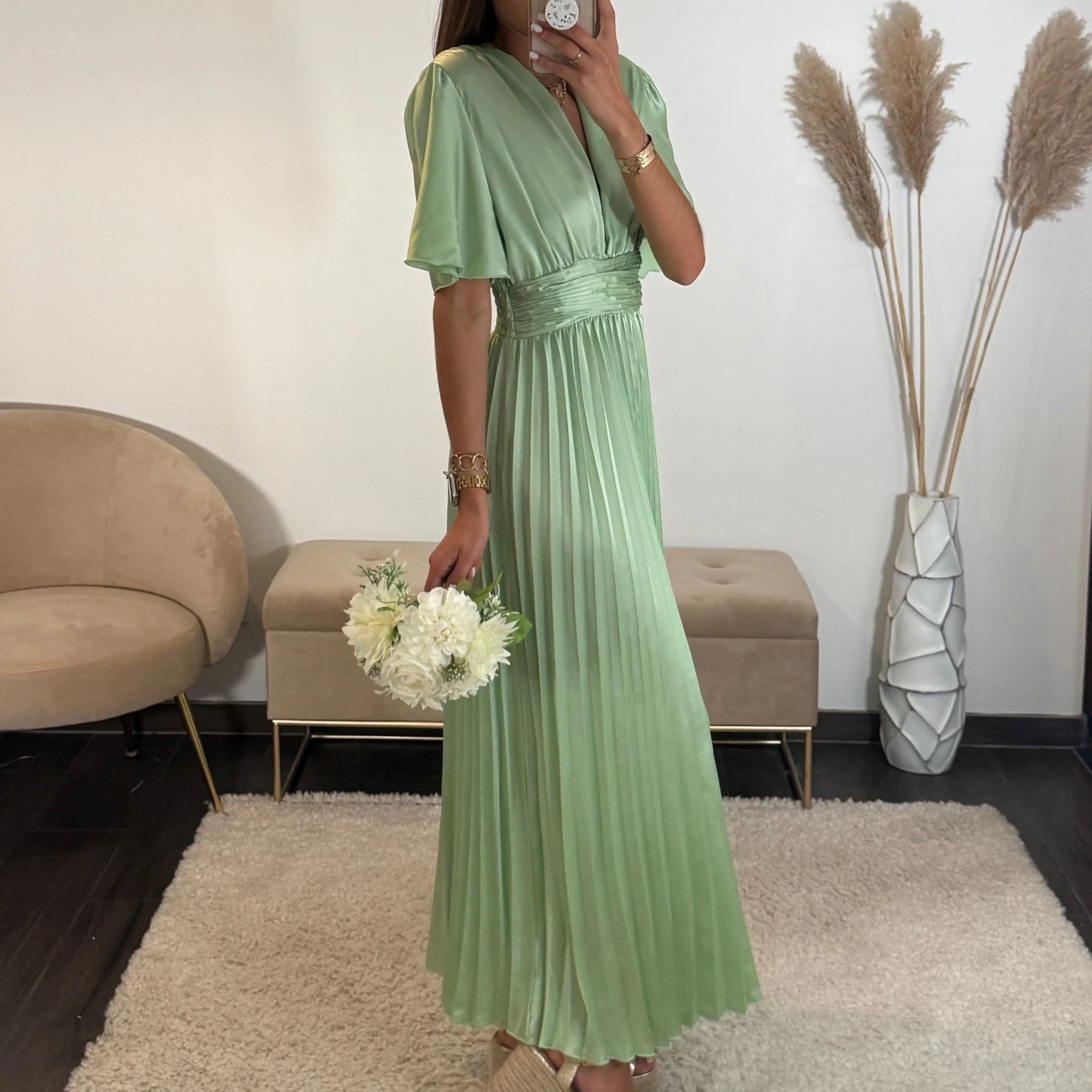 ROBE SATIN VERT D'EAU ALBA - Image 3