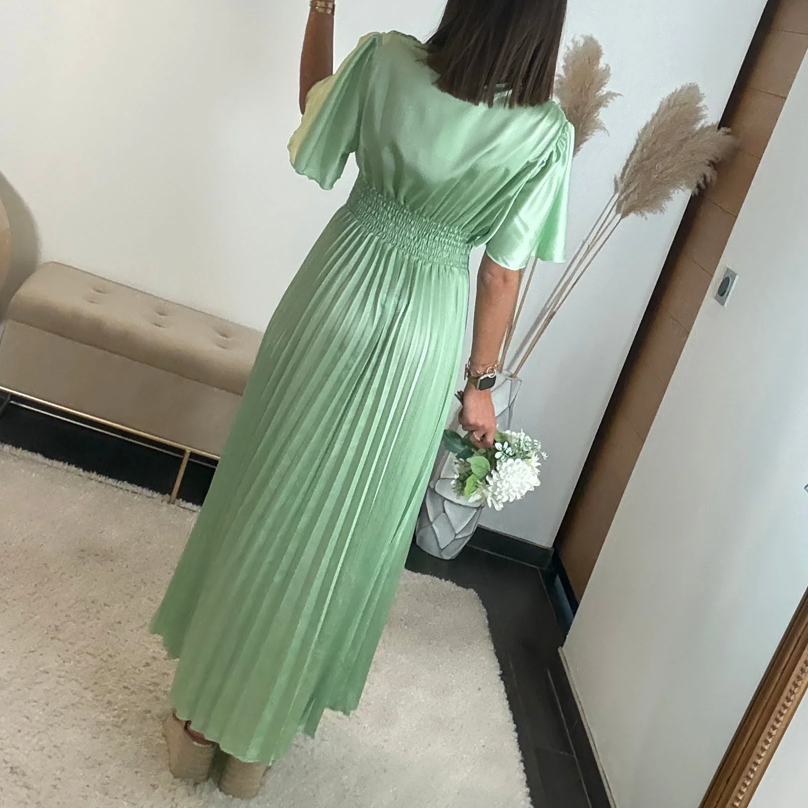 ROBE SATIN VERT D'EAU ALBA - Image 4