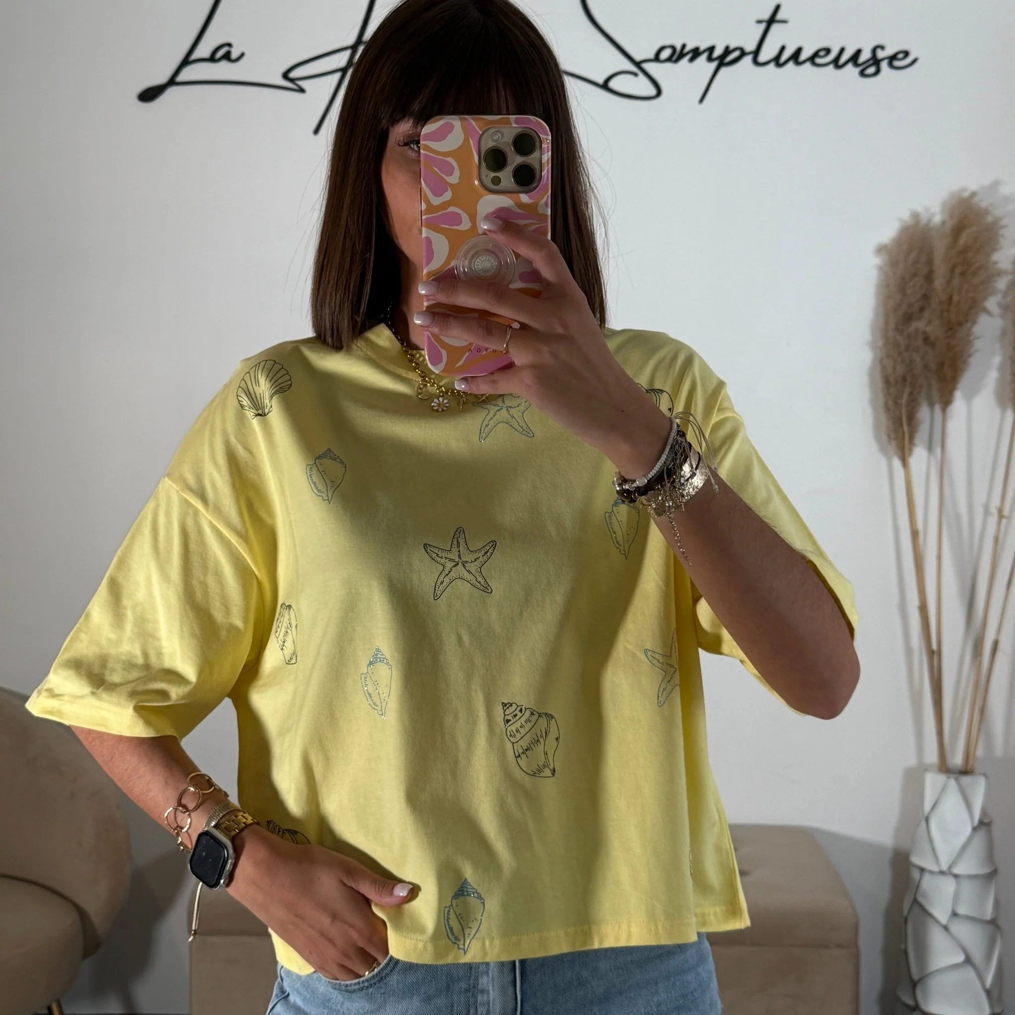 T-SHIRT JAUNE COQUILLAGE