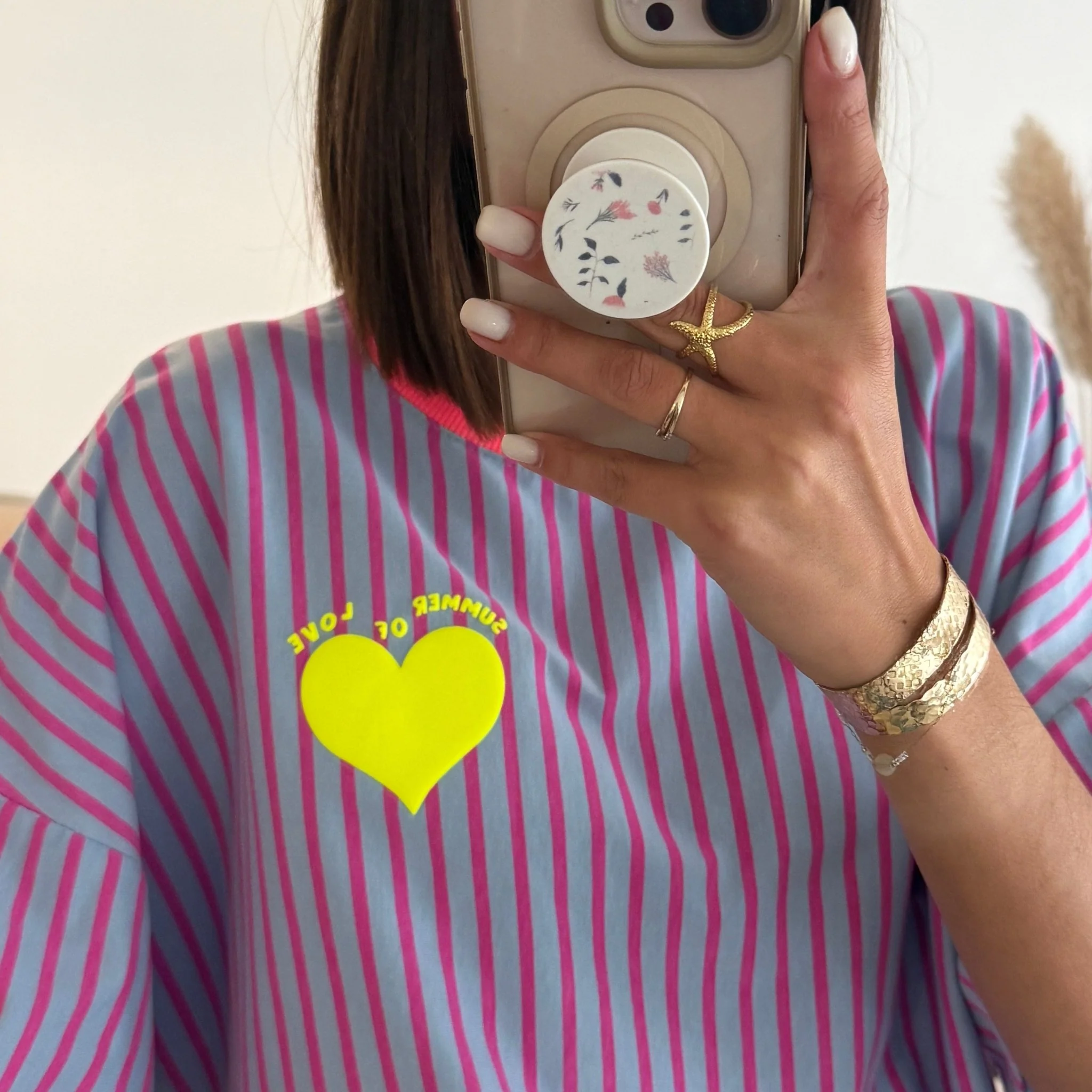 T-SHIRT RAYE VIOLET COEUR JAUNE - Image 2