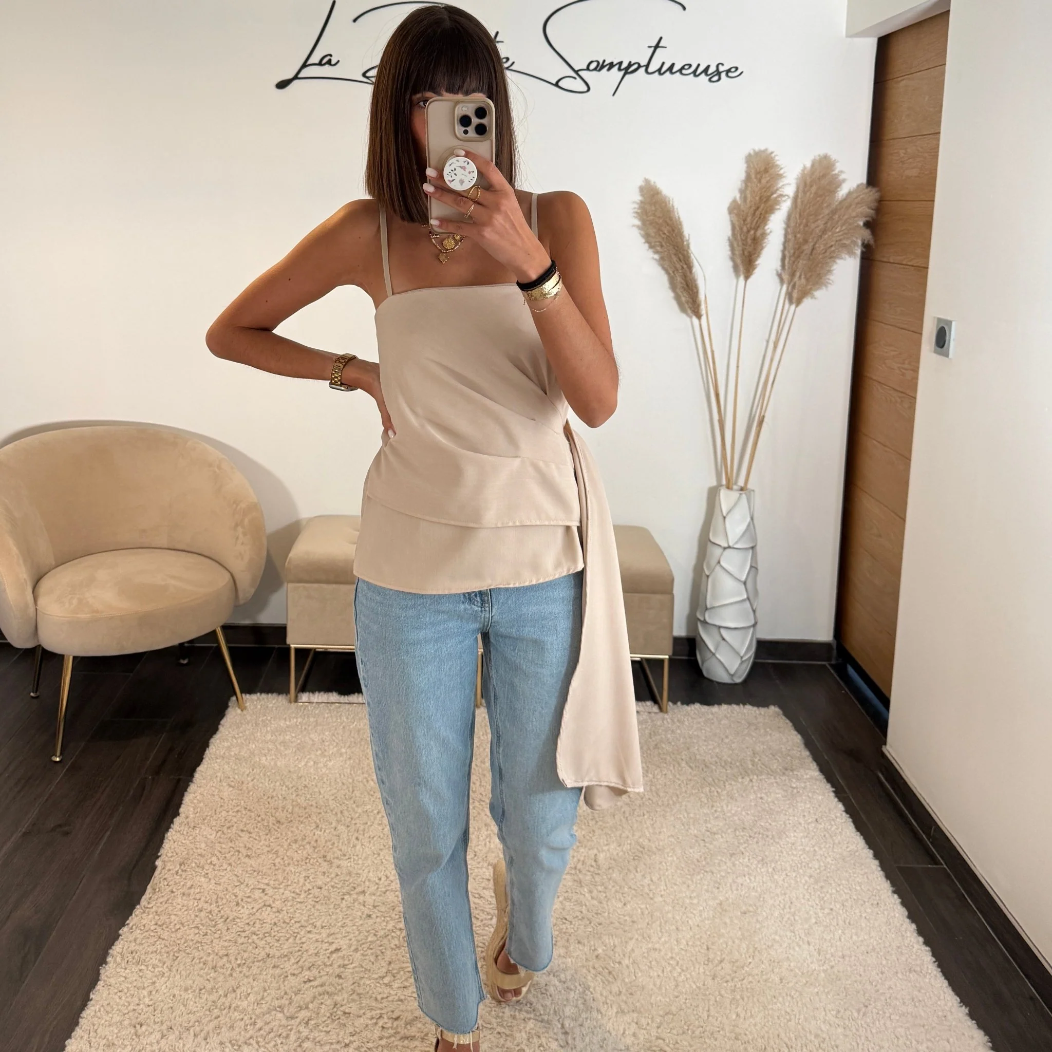 TOP BEIGE RUBAN