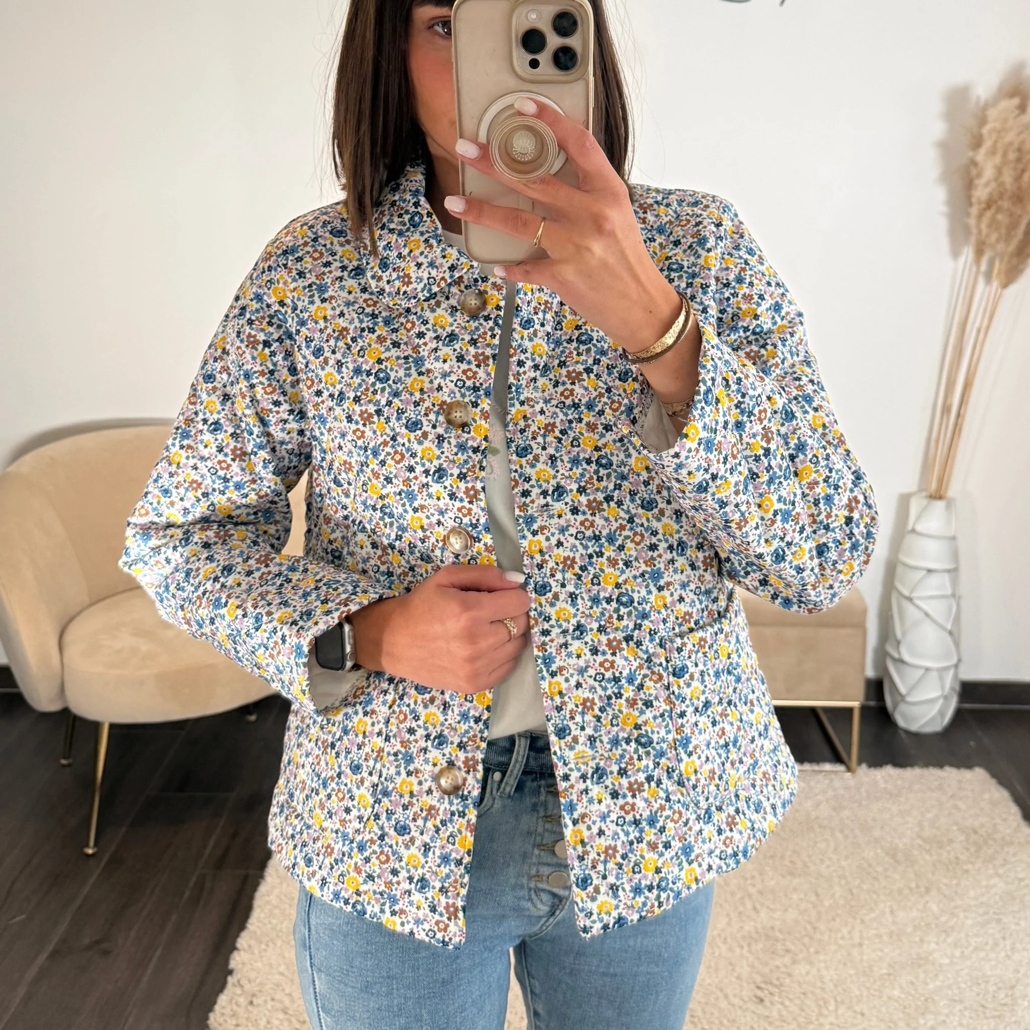 VESTE MATELASSEE BLEU FLOWERS