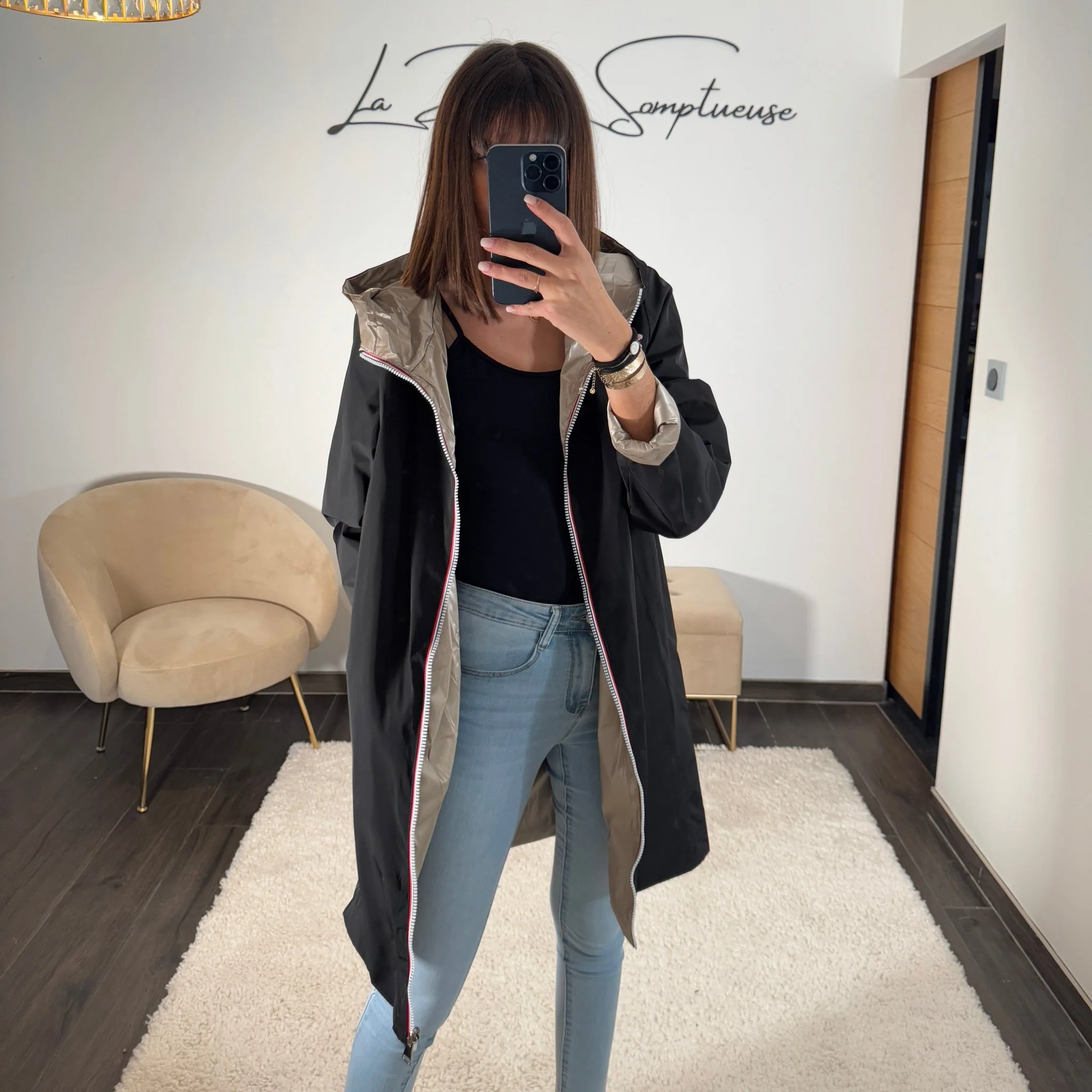 VESTE REVERSIBLE IMPERMEABLE NOIRE - Image 2